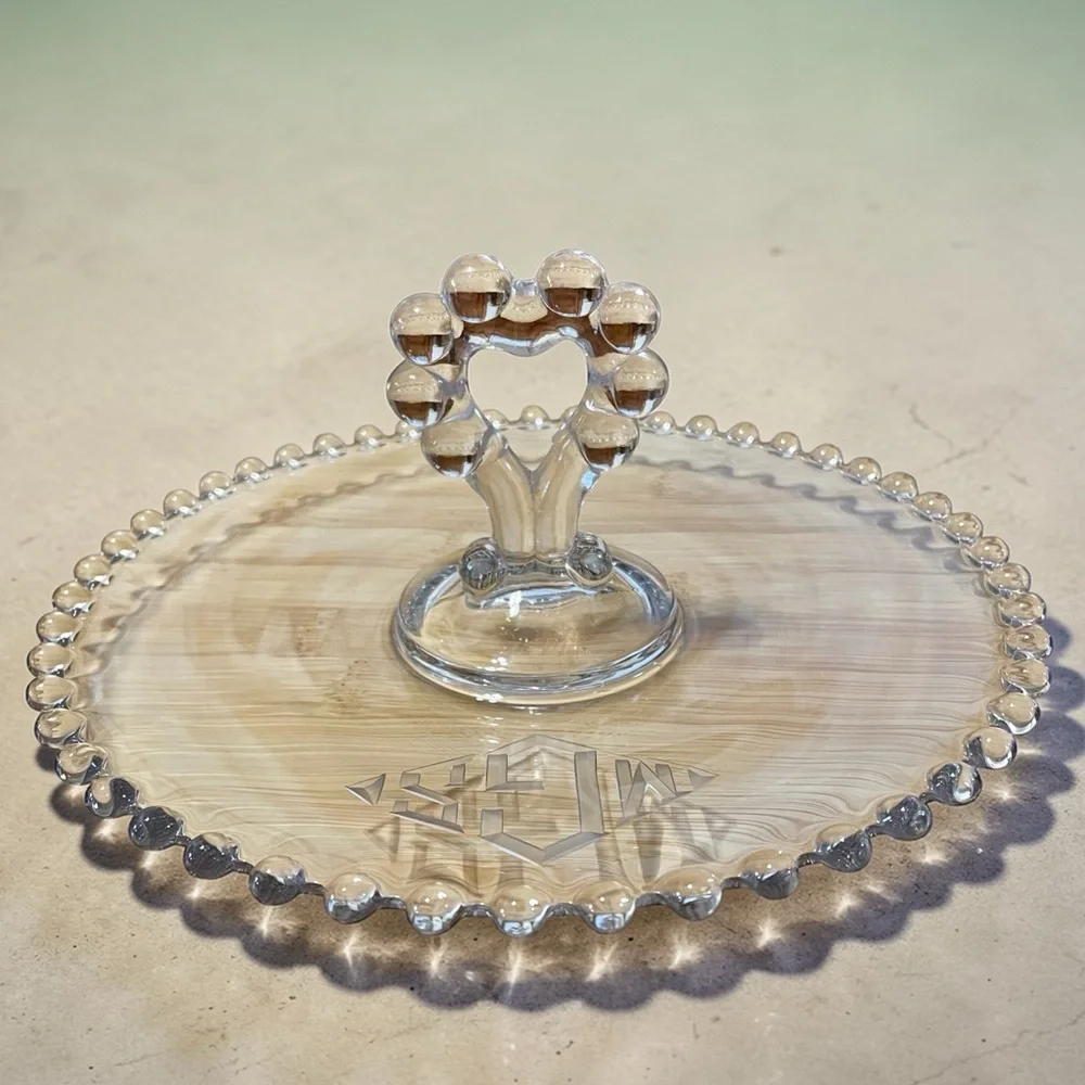 Imperial Glass Candlewick serving plate with heart handle